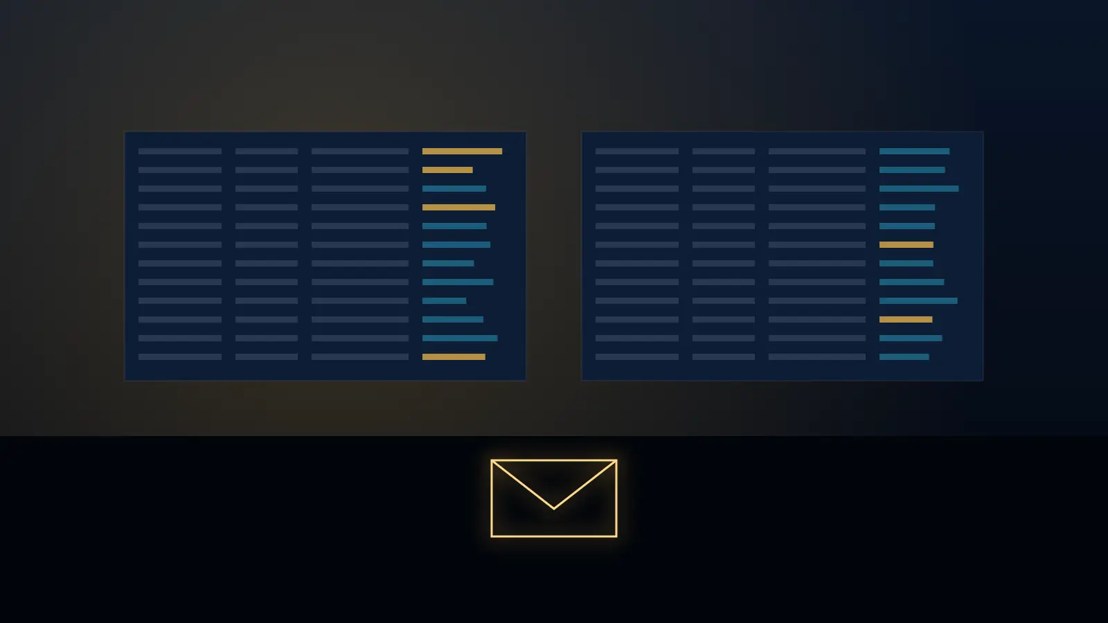 A dispatch office's load boards at night, with a glowing envelope.